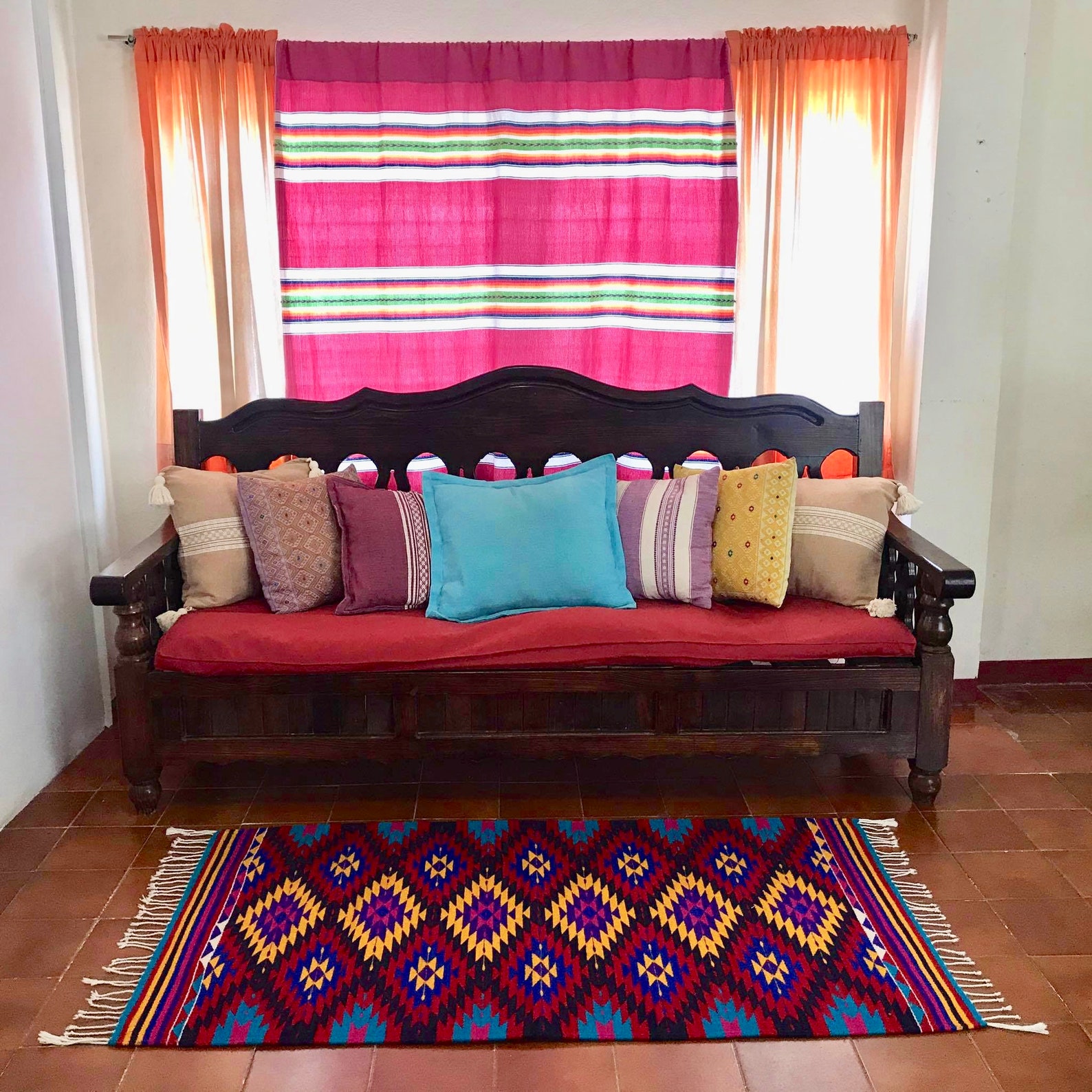 Geometric Mexican Rug in Purple & Yellow - Etsy