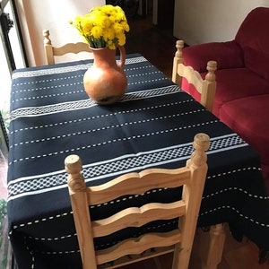 Black & White Cotton Mexican Tablecloth - Various Sizes