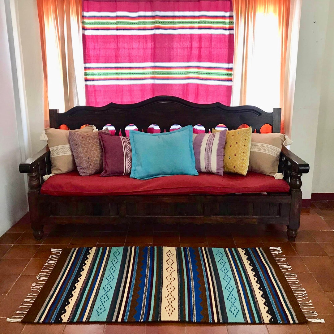 Striped Mexican Rug in Blue & White - Etsy