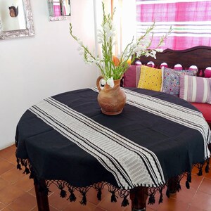 Black & White Cotton Mexican Tablecloth - Various Sizes