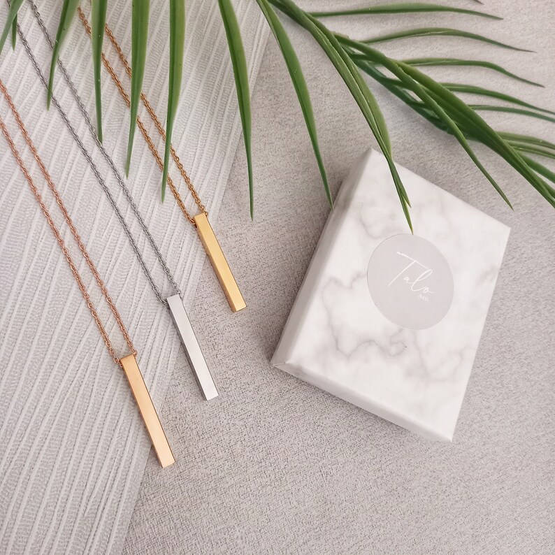 Best Friends Rose Gold 3D Bar Necklace Mothers Day Jewellery Gift For Her Good Luck Birthday Bridesmaid gift Christmas gift