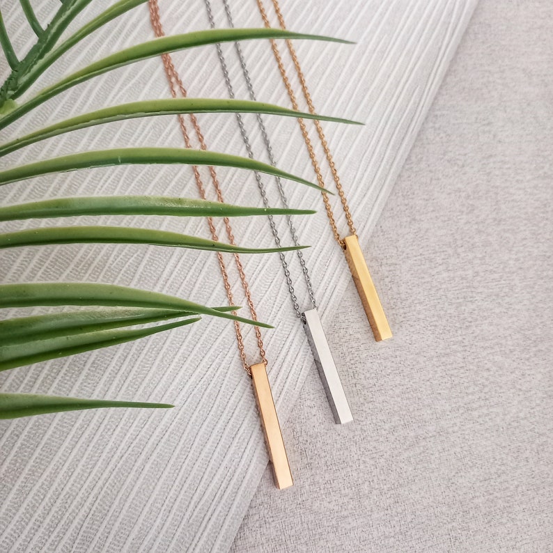 Best Friends Rose Gold 3D Bar Necklace Mothers Day Jewellery Gift For Her Good Luck Birthday Bridesmaid gift Christmas gift