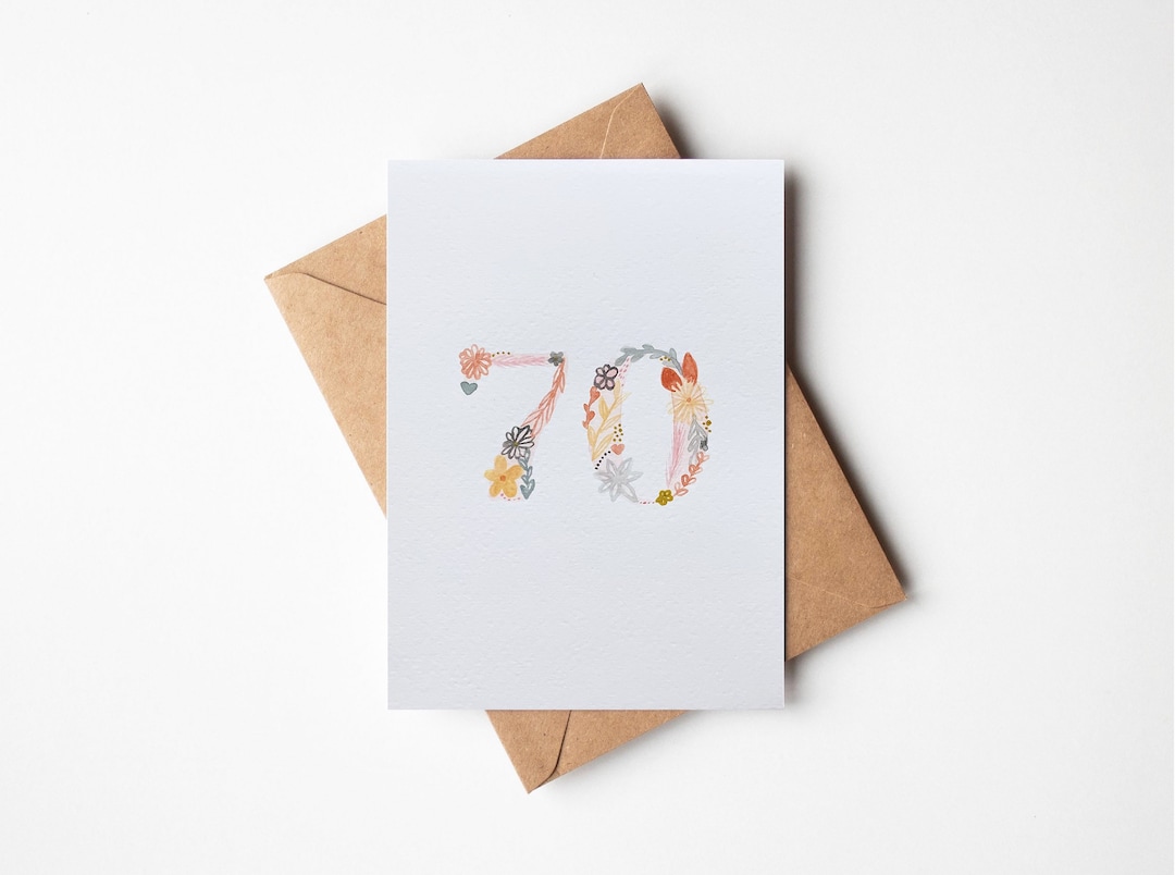 Birthday Card 70th Birthday Card Handmade Card Hand Painted Watercolour ...