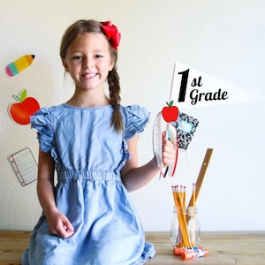 First day of School Flag Photo Prop, 1st day of School Pennant, Back to School Sign, Last day of School, Grades Preschool through 8th Grade