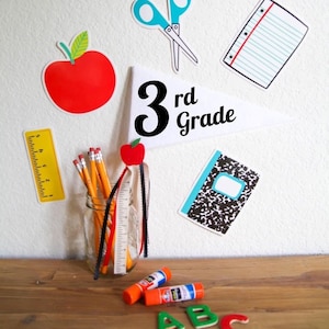 First day of School Flag Photo Prop, 1st day of School Pennant, Back to School Sign, Last day of School, Grades Preschool through 8th Grade