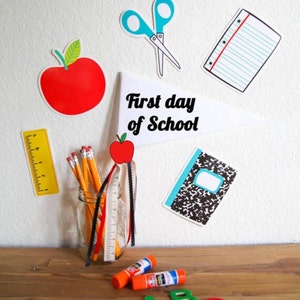 First day of School Flag Photo Prop, 1st day of School Pennant, Back to School Sign, Last day of School, Grades Preschool through 8th Grade