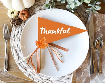 Thanksgiving "Thankful" Pennant Flag, Autumn Decor (Printable)