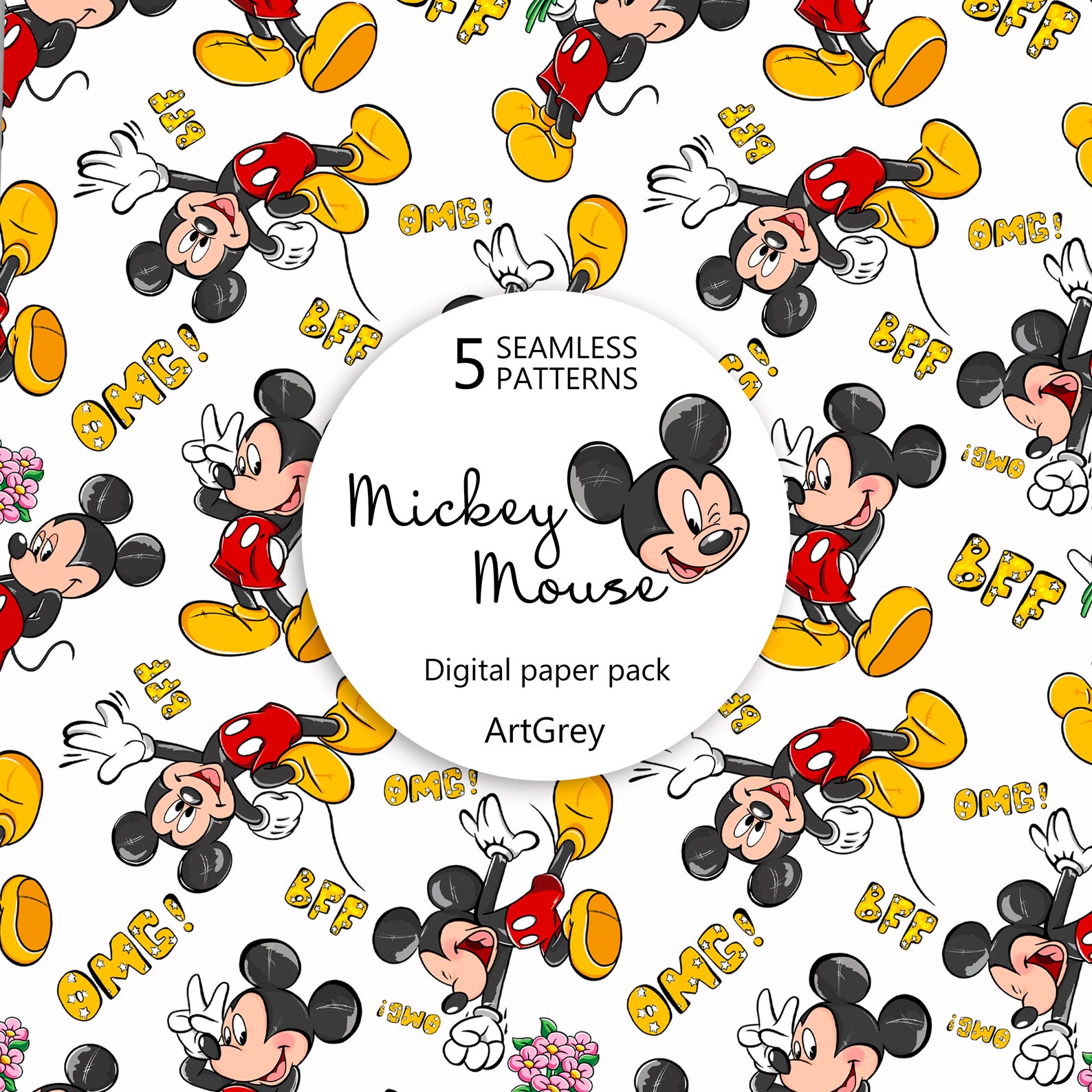 Mickey Mouse Seamless Pattern Archivos dibujados a mano Grey Etsy