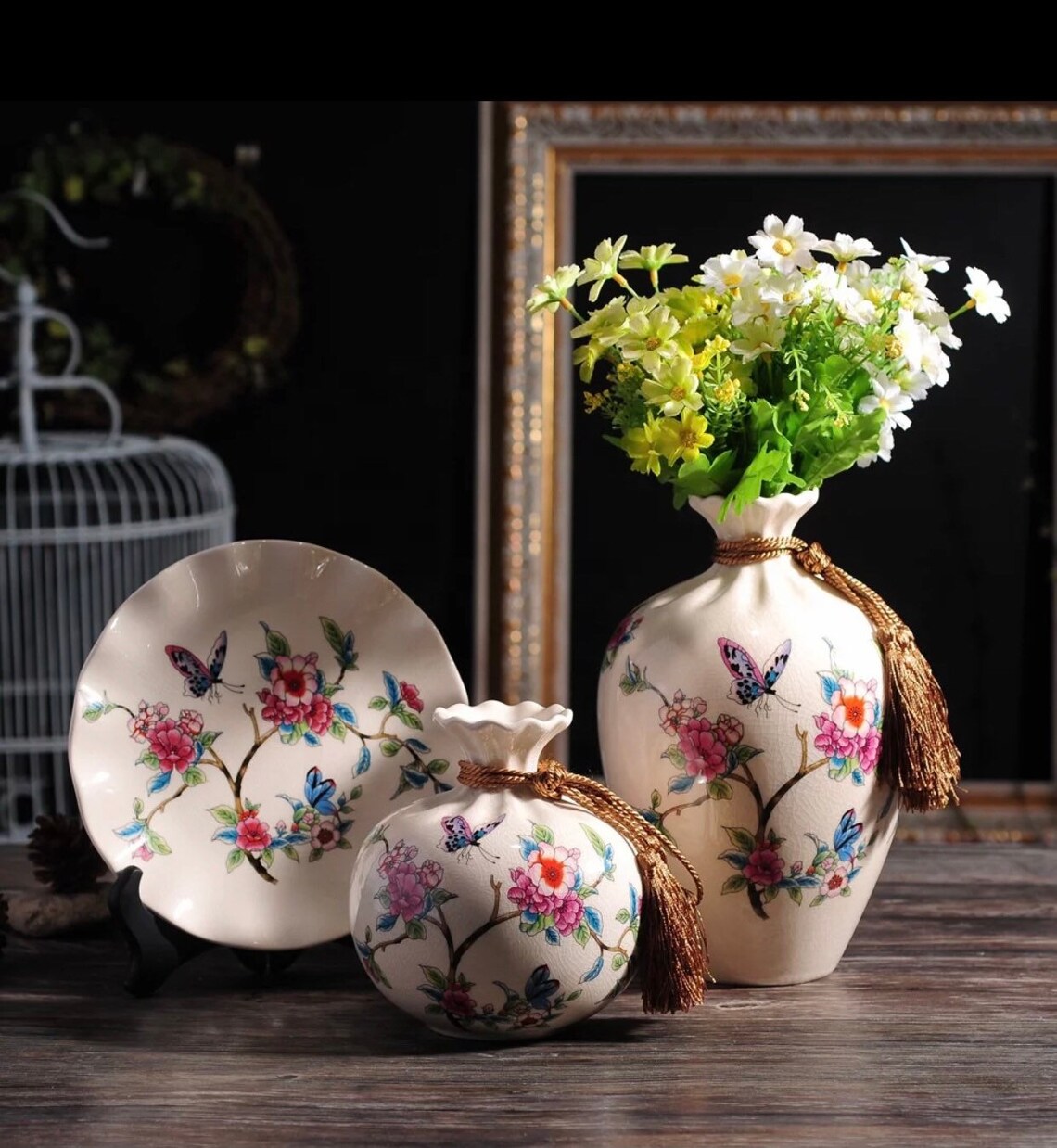 Set of 3 Decorative Ceramic Vases and Plate Etsy Ireland