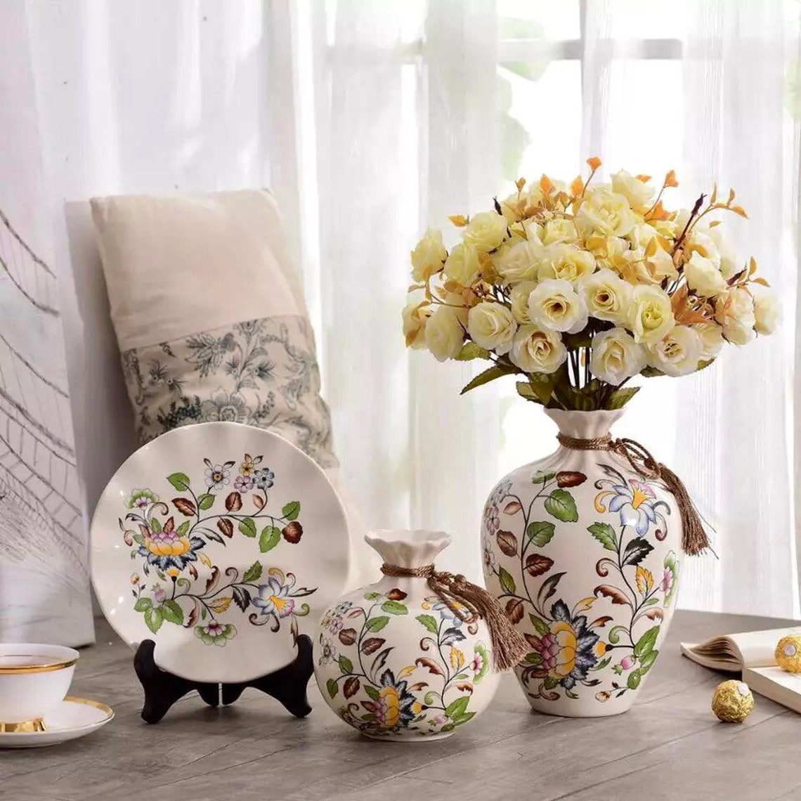 Set of 3 Decorative Ceramic Vases and Plate Etsy Ireland