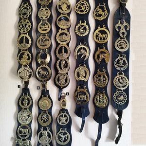 Vintage & Antique Horse Harness  Brass Medallions on leather base.