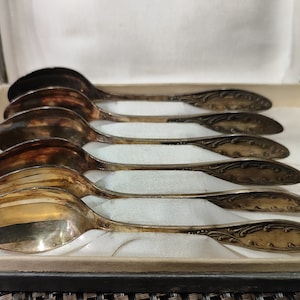 Vintage silverware tea spoons Melhior cutlery set silver plated  Antique kitchen flatware set.