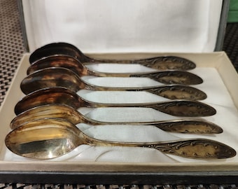 Vintage zilverwerk theelepels Melhior bestekset verzilverd Antieke keukenbestekset.