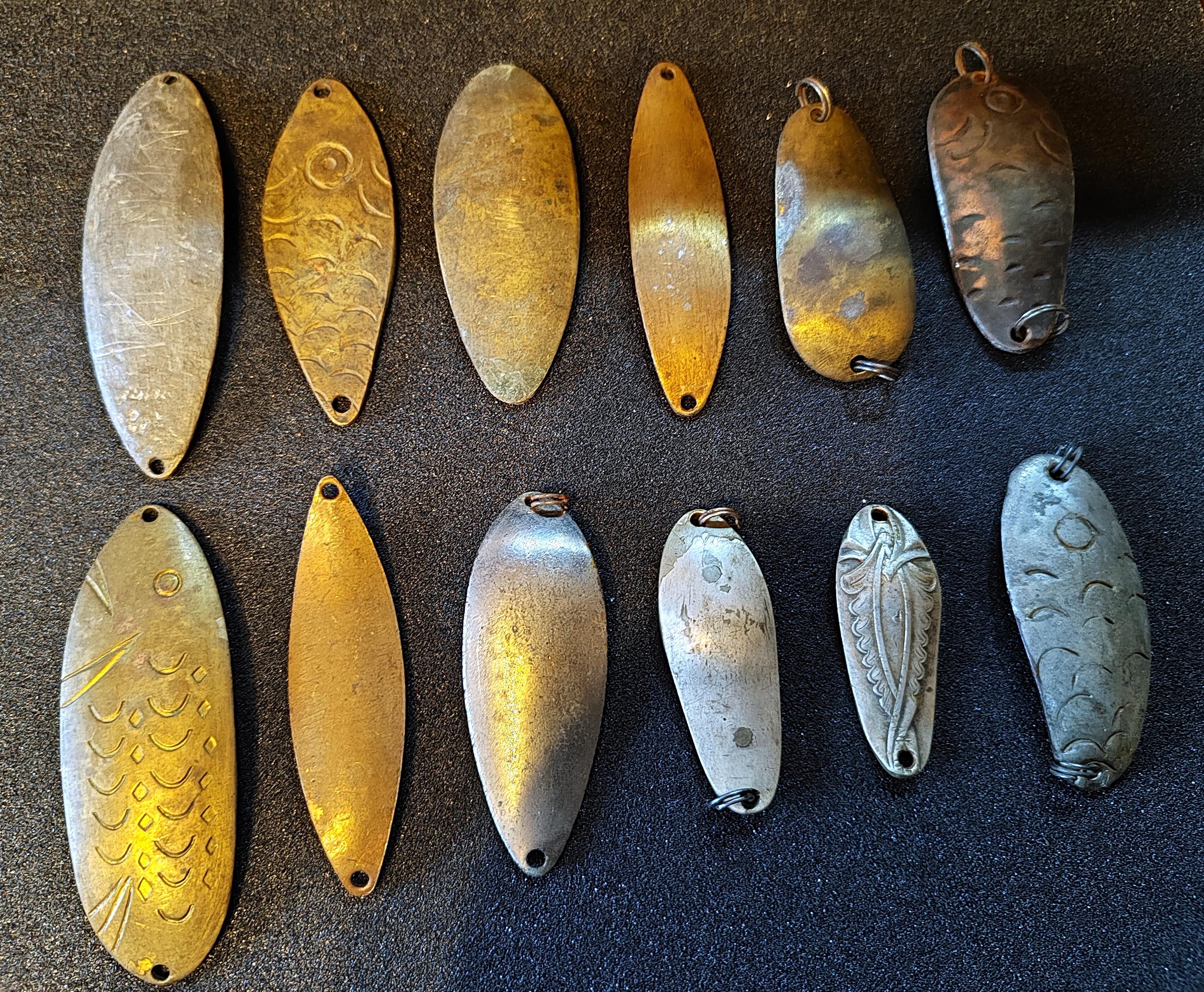 Set of 12 Vintage handmade brass and copper fishing lures