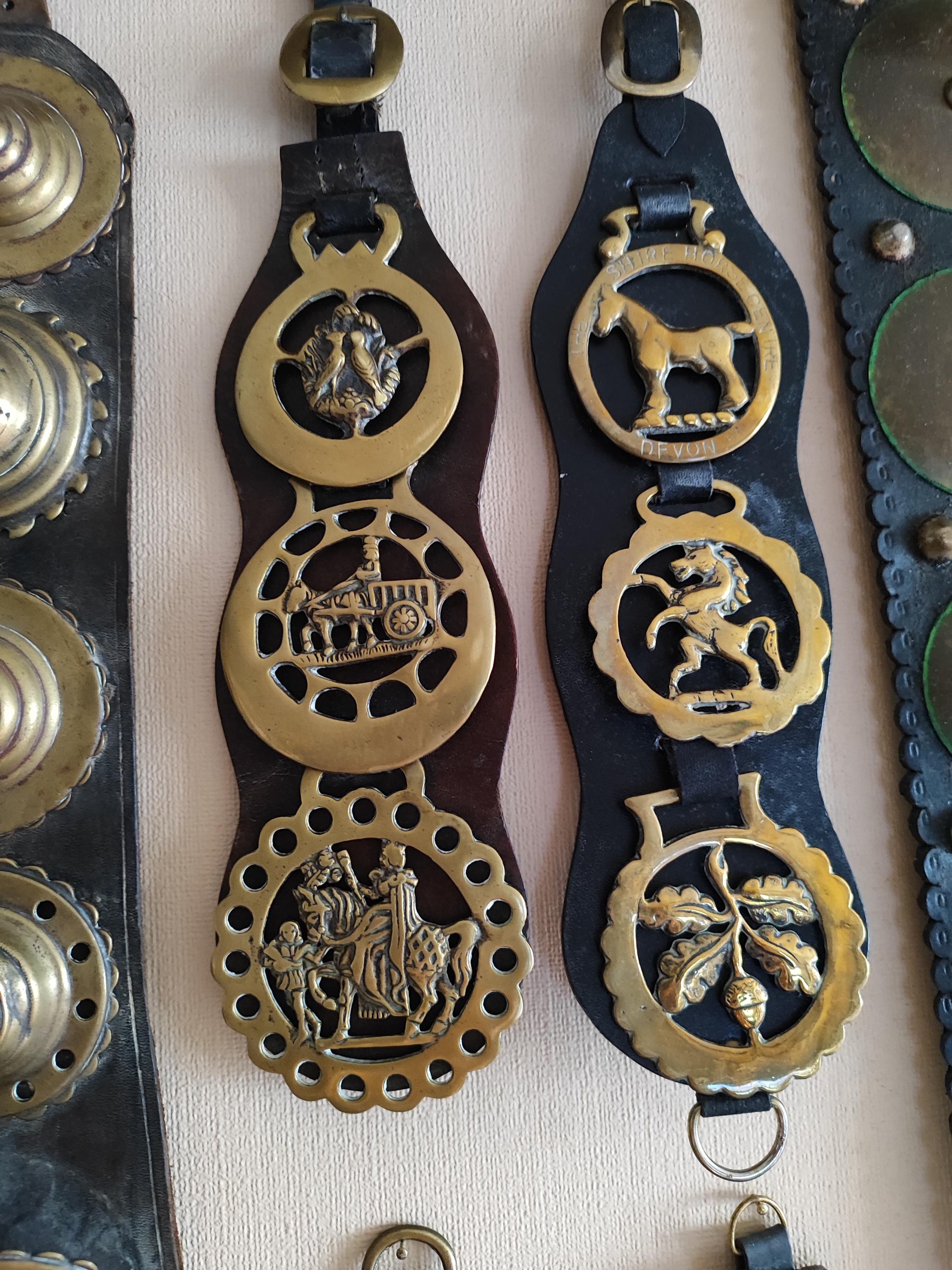 Vintage Art Belt wood beads metal medallions leather straps with back attachment Hand-Tooled Artesanal Tabs With Mint Green and Dark Green  main image 4