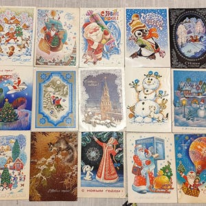 Set van 15 vintage gebruikte postkaarten USSR Happy New Year.