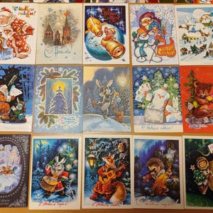 Set di 15 cartoline d'epoca URSS "Buon Anno Nuovo".