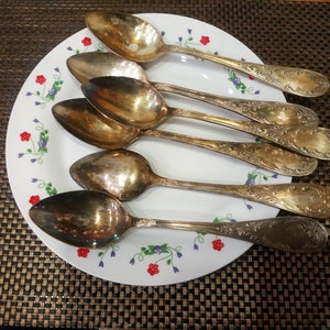 Lot of 6 Vintage USSR  Alpaca silvered Dinner Spoons from 1970.