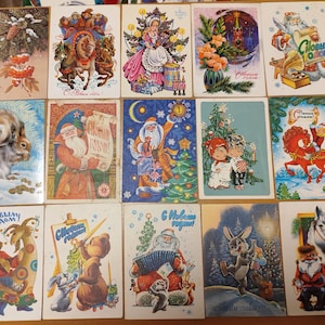Set di 15 cartoline d'epoca URSS "Buon Anno Nuovo".