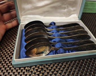 Vintage zilverwerk theelepels Melhior bestekset verzilverd Antieke keukenbestekset.