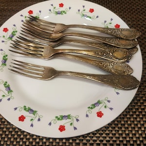 Lot of 6 Vintage USSR  Alpaca silvered Dinner Forks from 1970.