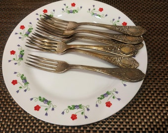 Lot of 6 Vintage USSR  Alpaca silvered Dinner Forks from 1970.