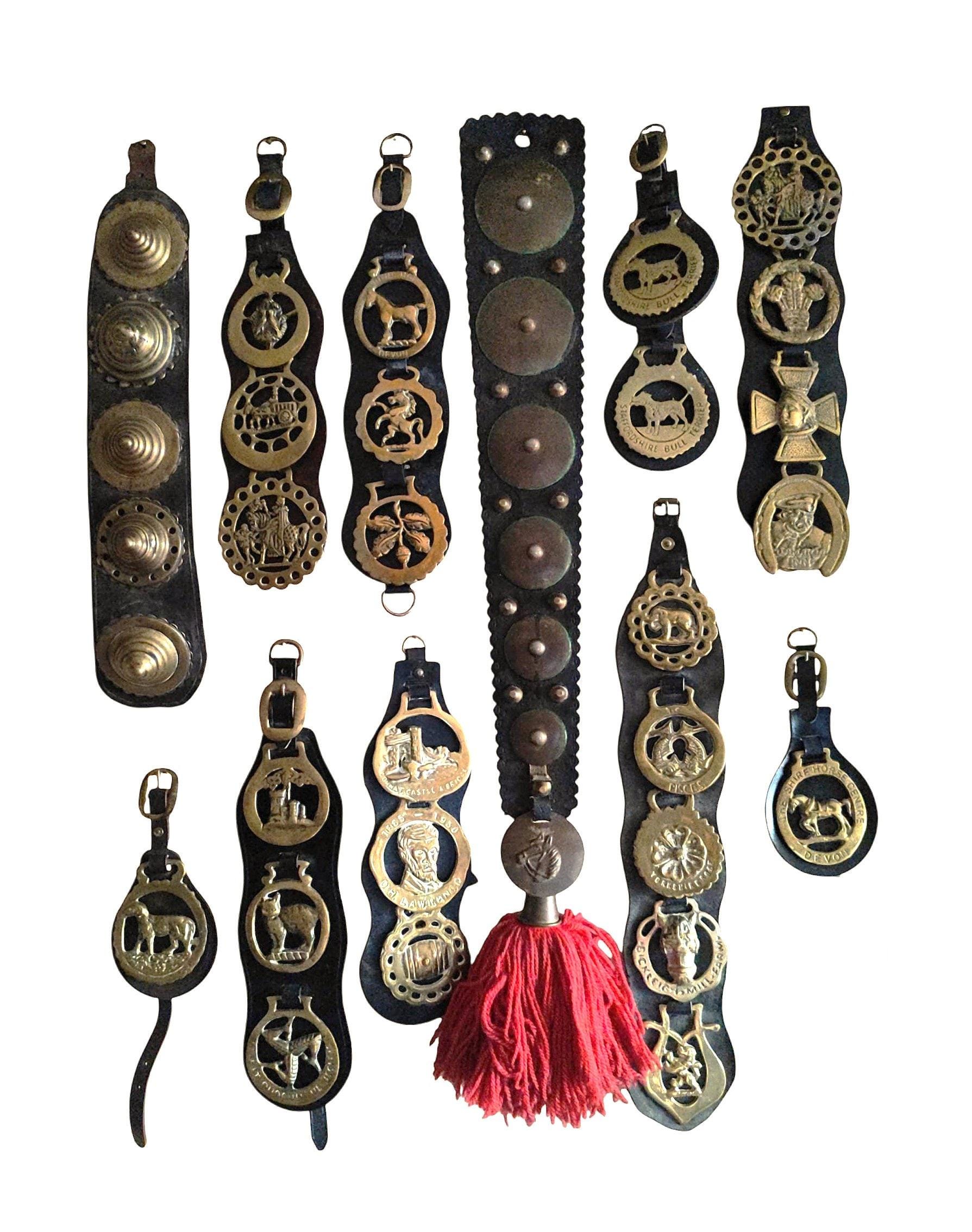 Vintage Art Belt wood beads metal medallions leather straps with back attachment Brown Medallion Belt – Farm Girls Fancy Frills main image 4