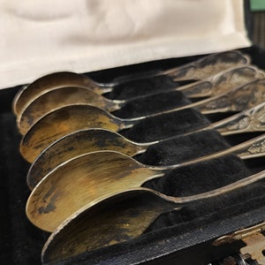 Vintage silverware tea spoons Melhior cutlery set silver plated  Antique kitchen flatware set.