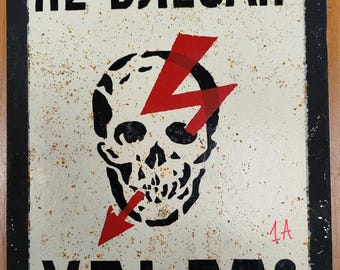 Vintage industrial metal warning sign.