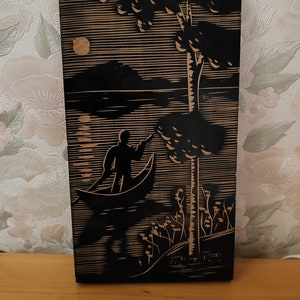 Vintage USSR Handcrafted Wood Carved Picture Wall Decoration .