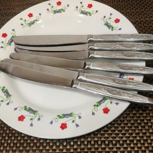 Lot of 6 Vintage USSR  Stainless still dinner knives from 1960.