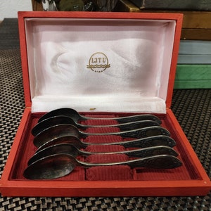 Vintage silverware tea spoons Melhior cutlery set silver plated  Antique kitchen flatware set.