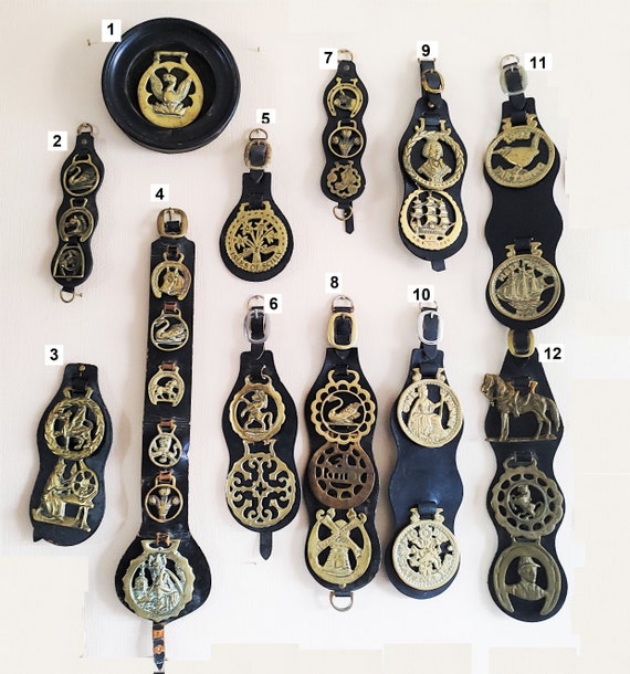Vintage & Antique Horse Harness Brass Medallions on Leather Base. -   Israel