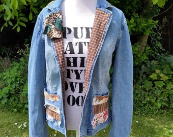 Patchwork denim jacket upcycled second denim