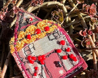 Handgefertigte Stoffbrosche Genähte und bestickte Brosche Kunsthandwerk Upcycling