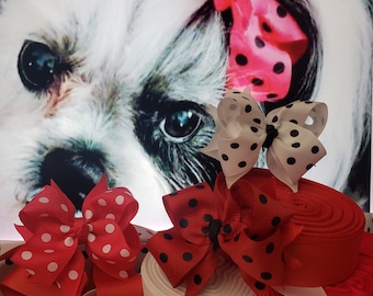 Polka Dot, Dog Hair Bows, Cat Hair Bows, Clip on Bow, Barrettes, Dog Hair Accessories, Collar Bows