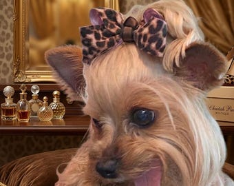 Small Breed Handmade Animal Print Dog Hair Bows - 2.5–3 Inch Boutique Style Top Knot Puppy Clips
