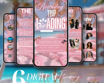 Plantilla de Canva para itinerario de viaje de cumpleaños, invitación de viaje editable