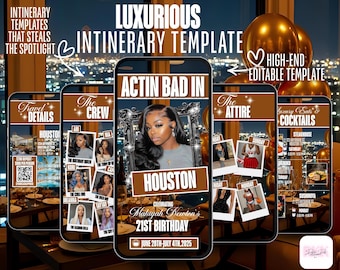 Luxury Birthday Itinerary Template Houston | Editable Canva Trip Flyer | Girls Weekend Digital Invite | High-End Travel Planner