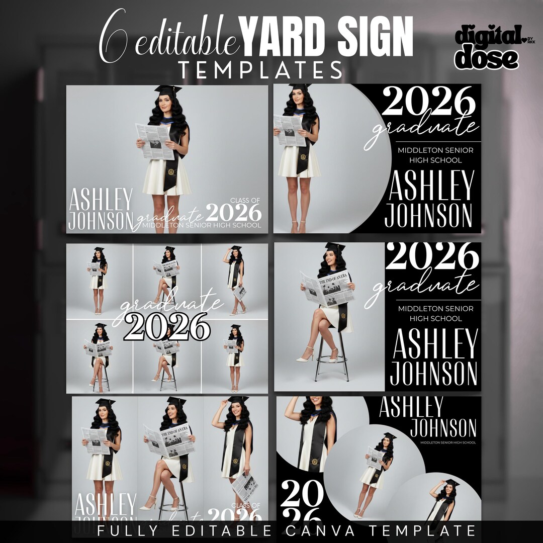 Editable Graduation Yard Sign Template Blue Class of 2026 Senior Photo ...