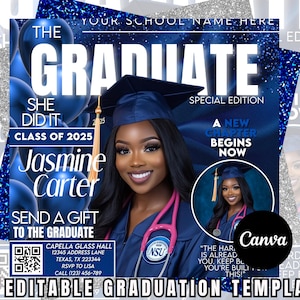 Editable Nursing Graduation Flyer | Class of 2025 Medical Grad Party Canva Template