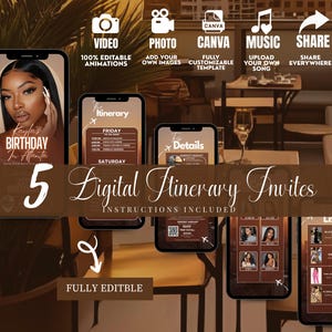 The image is a collage of multiple smartphone screens displaying a digital invitation for a birthday celebration.