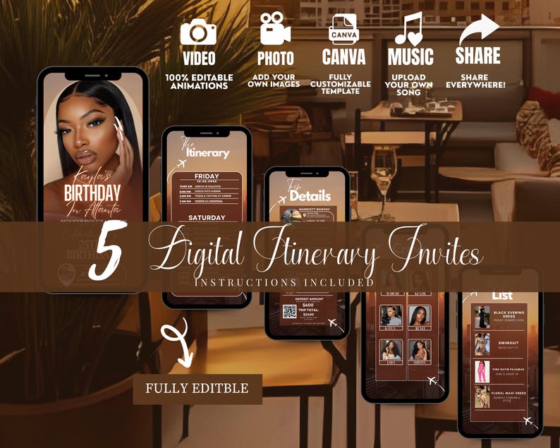 The image is a collage of multiple smartphone screens displaying a digital invitation for a birthday celebration.