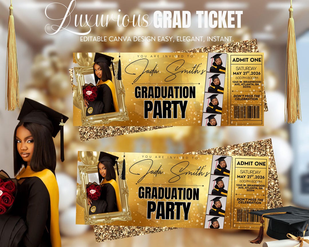 Graduation Ticket Request Luxury Graduation Ticket Invitation Template Editable Canva Gold Party ...