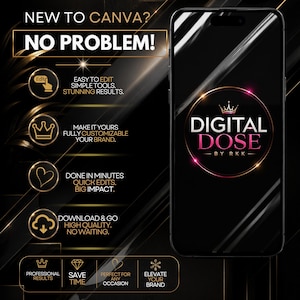 a cell phone with the text, new to canva? no problem