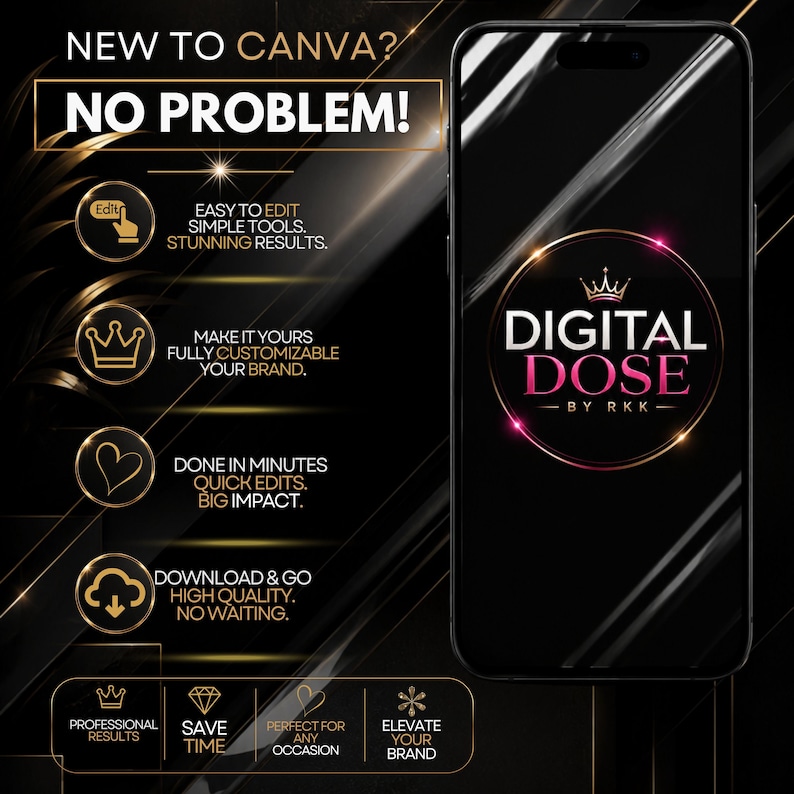 a cell phone with the text, new to canva? no problem