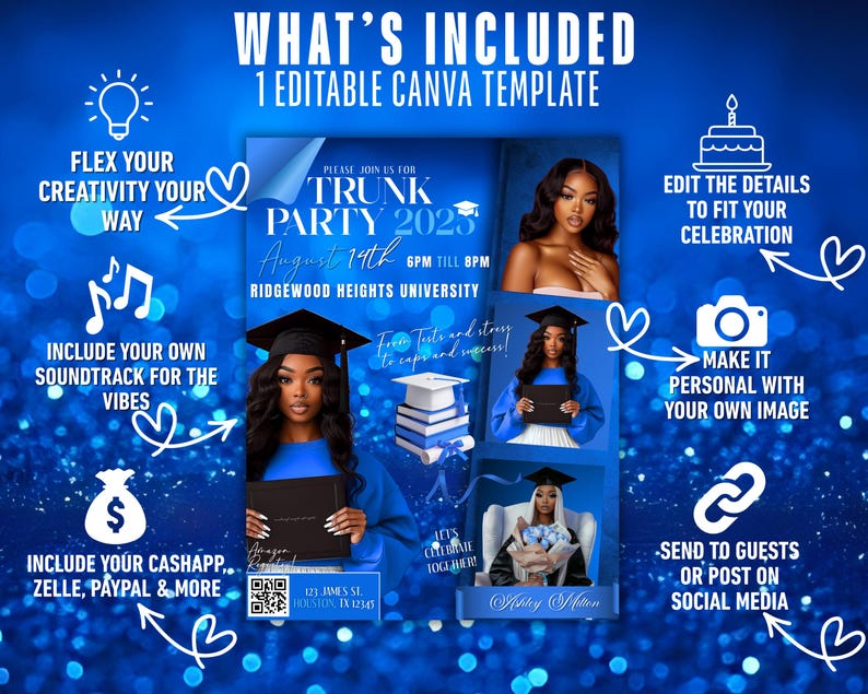 Promotional Grad Celebrity Style Graduation Invitation Editable Canva Template College ...