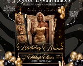 Birthday Brunch Invitation Template, Editable Canva Invite, Digital