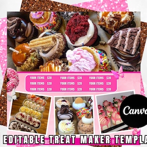 Bearbeitbare Süße Leckereien Menü Flyer Vorlage | Rosa Dessert Business Canva Template