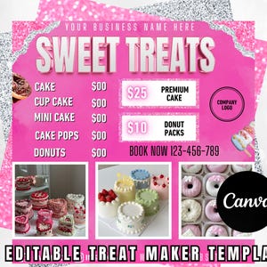 Süße Leckereien Flyer | Bearbeitbares Canva-Buchungsformular für Kuchen- und Dessertmacher